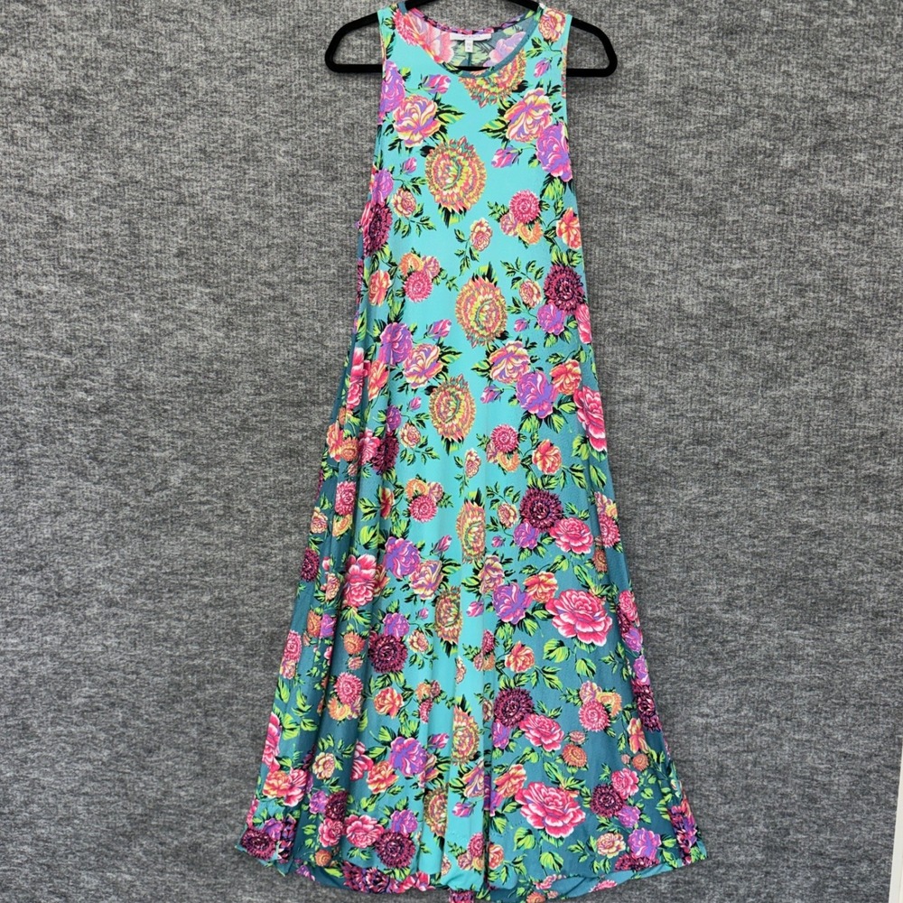 Ari South Maxi Dress Women XL Teal Floral Sleeveless Hawaiian Summer Party